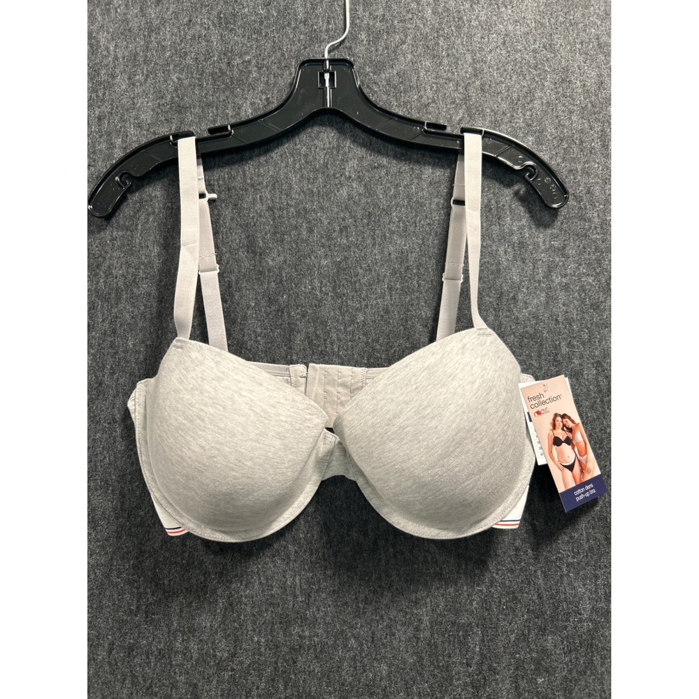 Fruit of the Loom Demi Push-Up Bra Womens L+ Grey New Heathered Cotton Underwire